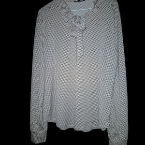 Adrianna Papell Cream Blouse with Black Polka Dots and Tie Neck